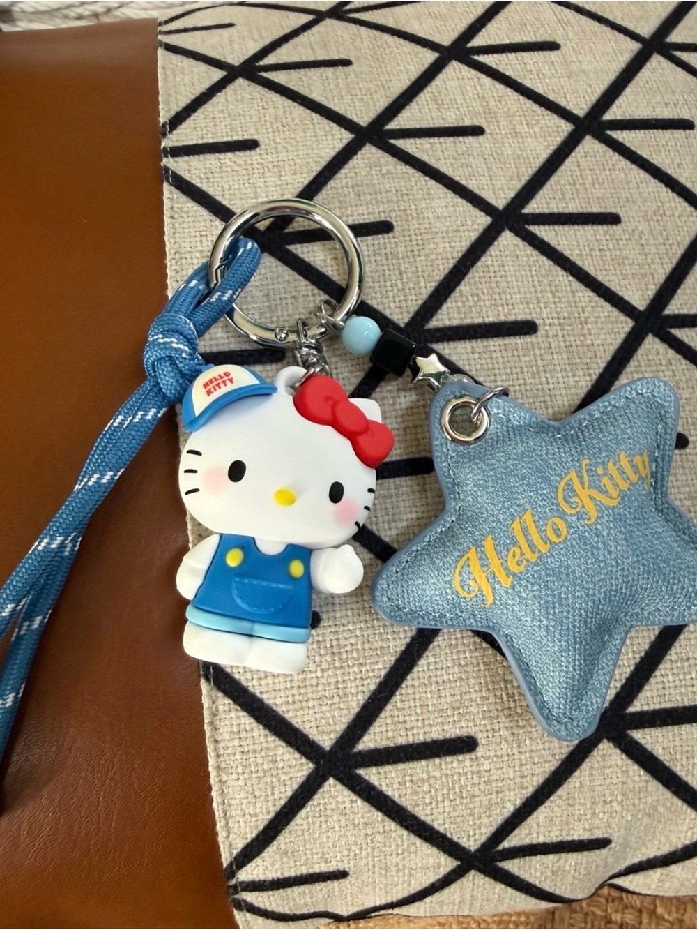 Hello Kitty Blue Denim Star and Blue-Clad Hello Kitty Keychain Charm